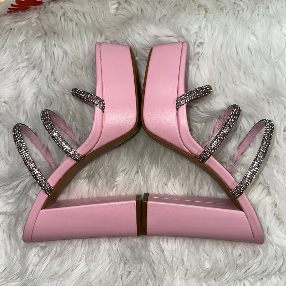 Shein • Dazzling Rhinestone Pink Barbie Chunky Platform Heels